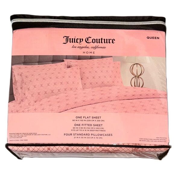 Juicy Couture | Bedding | Juicy Couture Home 6 Piece Pink Monogram Striped Queen Size Luxury ...